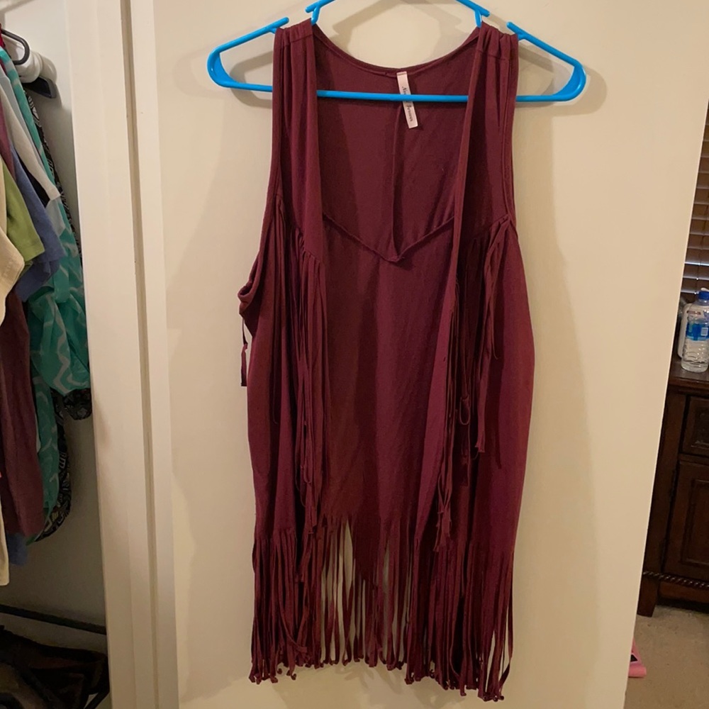 Maroon fringe vest